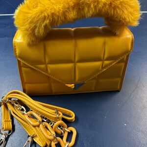 Chic Mustard Quilted Mini Bag with Plush Handle